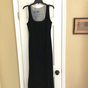 Womens Long Black Velour Evening Dress with Mesh Back Size 10